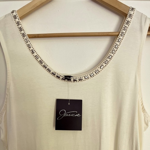 BEADED Tank Top Cream Coloured. Neutral coastal Beach vacation. Size Large - Picture 14 of 14